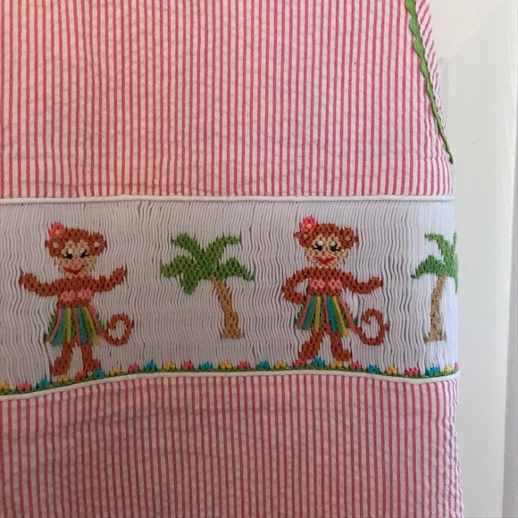 Seersucker smocked Monkey Dress - Picture 2 of 5